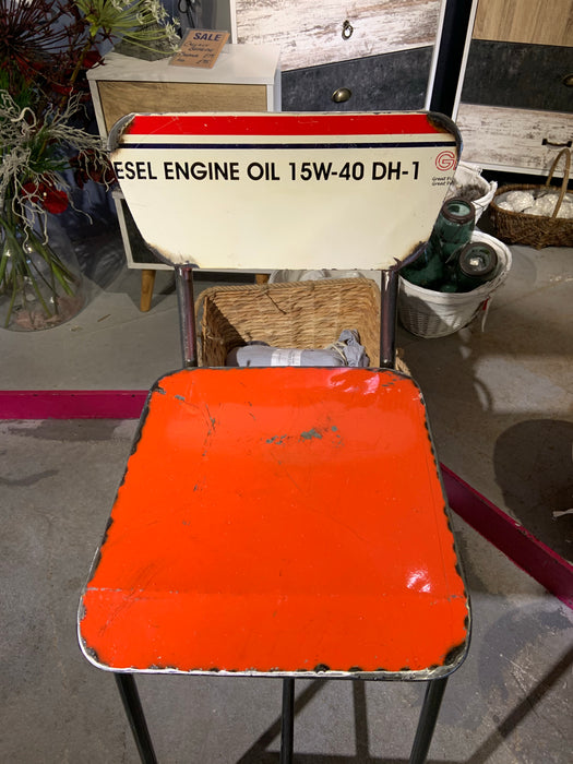Oil Barrel Upcycled Bar Stool - Orange Engine Oil