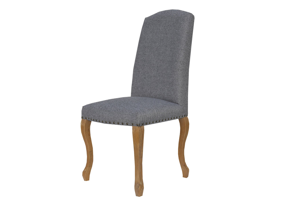 Luxury Chair with Studs and Carved Oak Legs - Light Grey