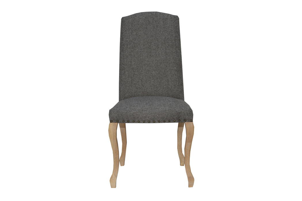 Luxury Chair with Studs and Carved Oak Legs - Dark Grey