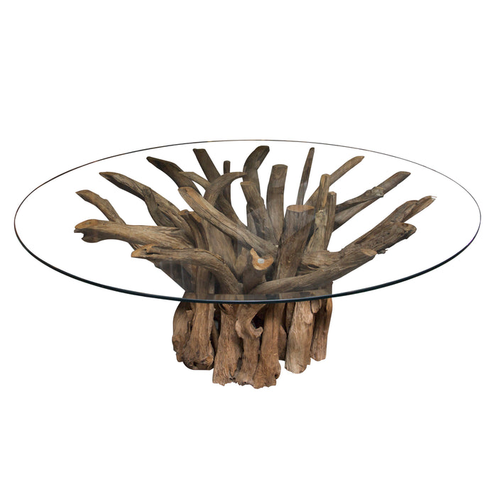 THRUNTON Wood & Glass Round Dining Table