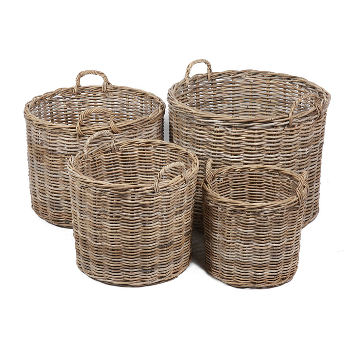 Set of 4 round Wicker baskets with ear handles Natural