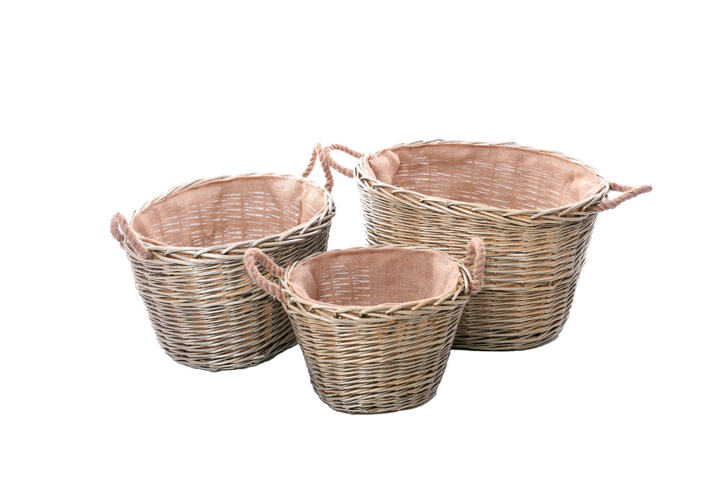 Set of 3 Wicker Log Baskets